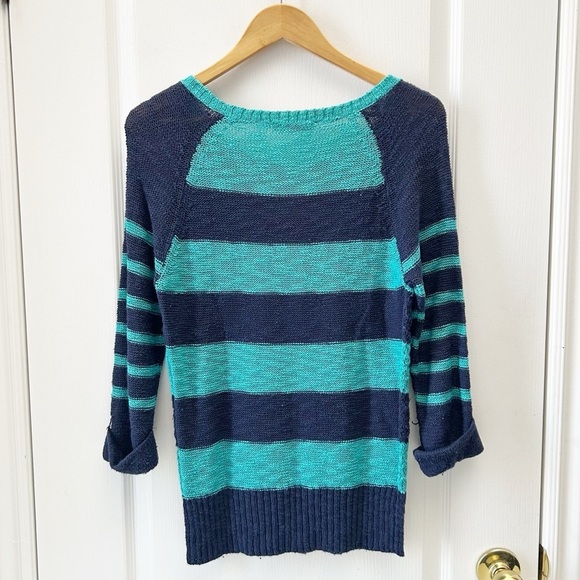 Ricki’s Striped Blue Teal Sweater Lightweight Cotton Open Weave Size Small - Picture 3 of 14